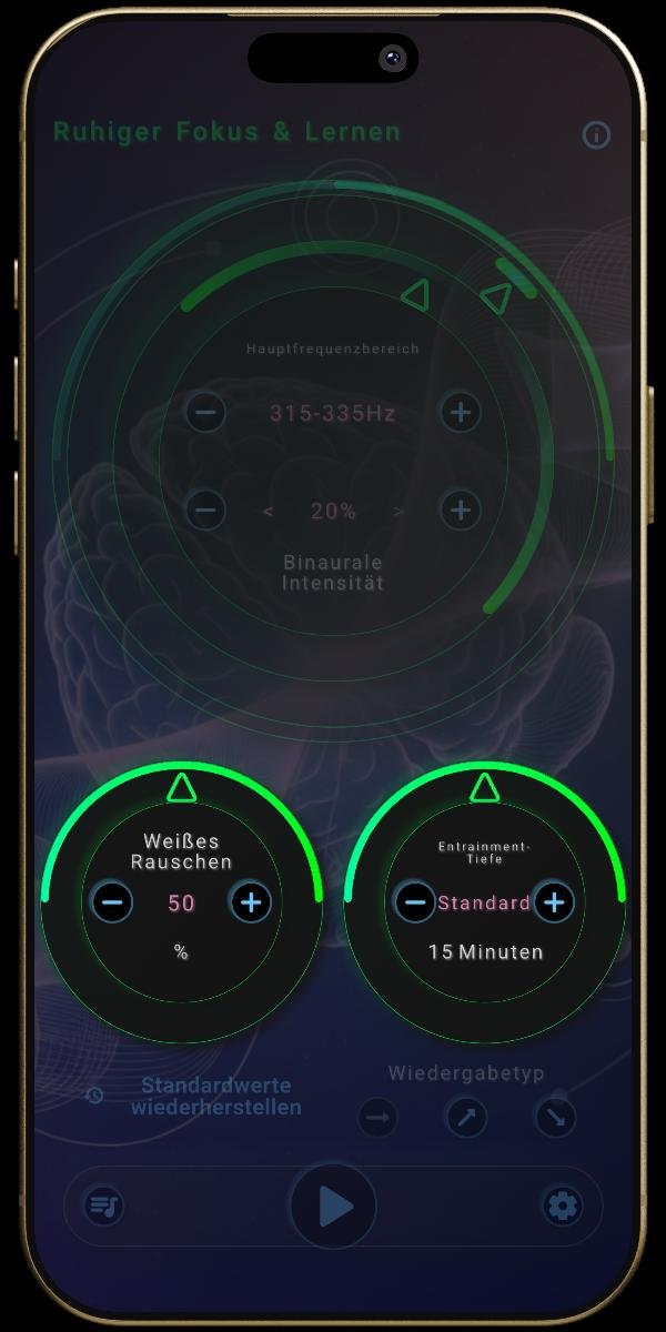 NeuroKlänge App - Mentalzustand-Einstellungen - Weißes Rauschen & Entrainment-Tiefe