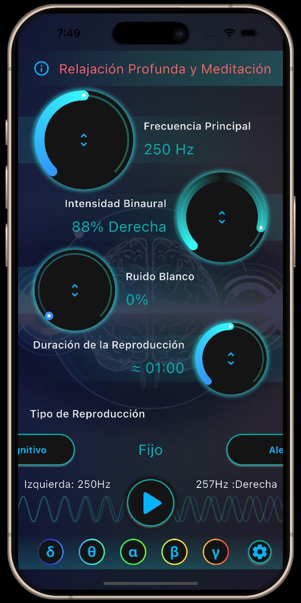 NeuroSonidos App - Pantalla principal - Relajación Profunda y Meditación