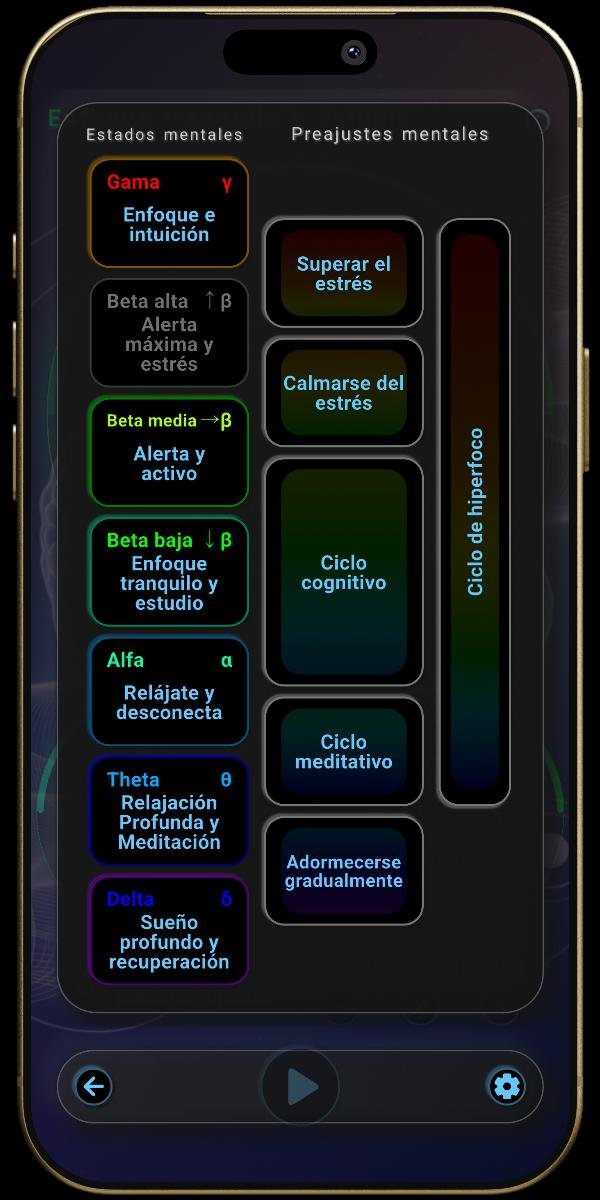 Aplicación NeuroSonidos - Selector - Estados mentales y preajustes mentales