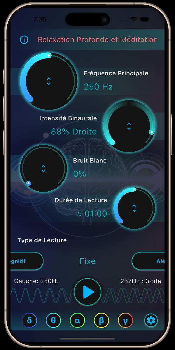 NeuroSons App - Écran principal - Relaxation Profonde et Méditation