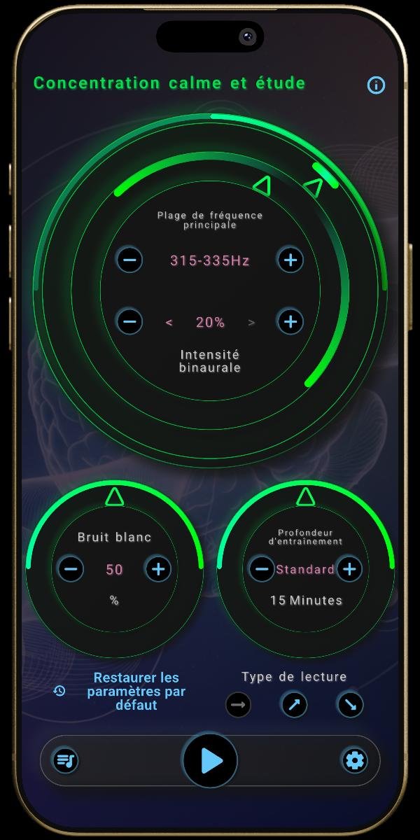 Application NeuroSons - État mental - Bêta basse - Concentration calme et étude