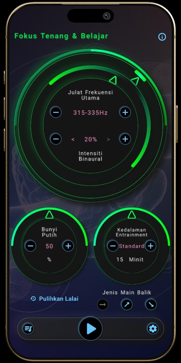 Aplikasi NeuroBunyi - Keadaan Mental - Beta Rendah - Fokus Tenang & Belajar