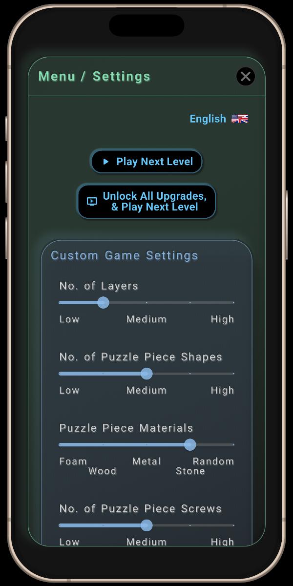 Only Screw Puzzles Game - Menu Settings - Free